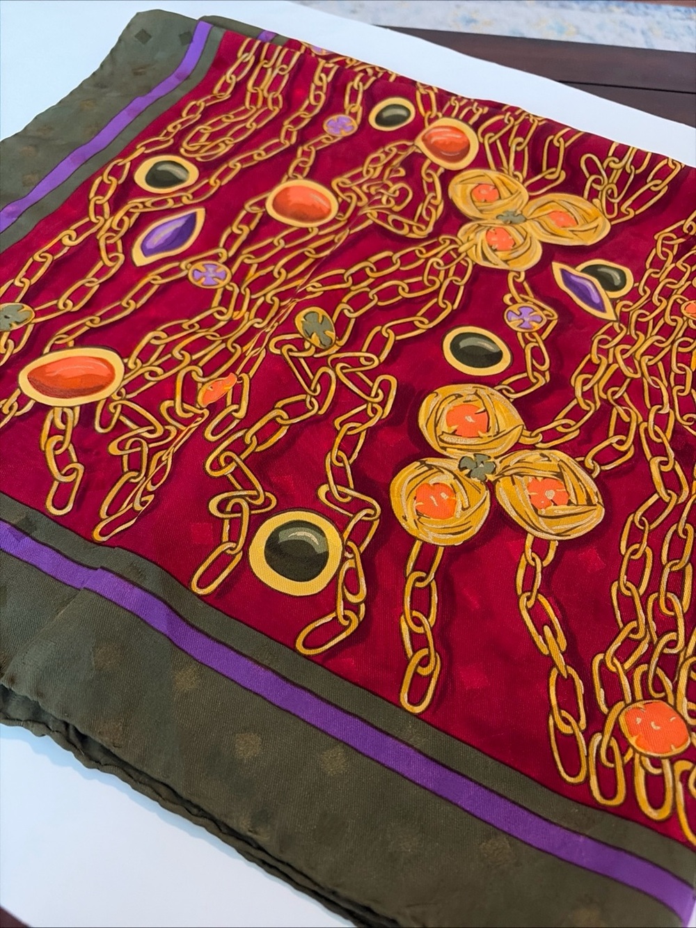 Balenciaga  Silk Scarf Made in Italy Fall Colors Chain Design  34” X 17”